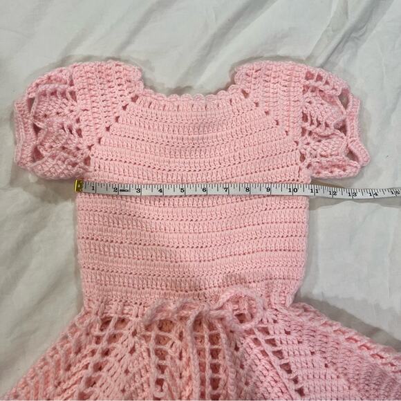 Grandma Crochet Pink Handkerchief Hem Sweater Dress sz Small - Picture 5 of 11